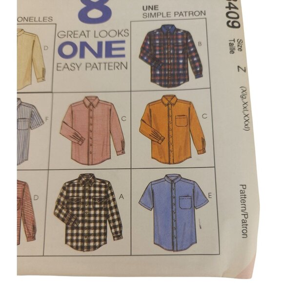 McCalls Sewing Pattern 8409 Mens Western Style Button-Up Shirts Size Z (Xlg-Xxl- - Picture 5 of 7